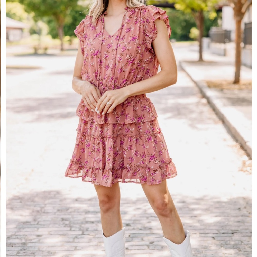 Entro NWOT Women's Ditzy Floral Dress Marsala‎ Ruffles Elastic Waist Med